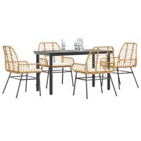 5-delige Tuinset met kussens poly rattan glas bruin