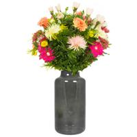 Bloemenvaas Milan - transparant smoke grijs glas - D15 x H30 cm - melkbus vaas met smalle hals