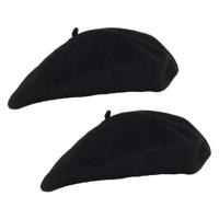Smiffys carnaval verkleed Franse baret - 2x - zwart - polyester - dames en heren