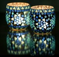 Waxinehouder mozaïek bol - Cantara - blauw