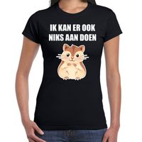 Ik kan er ook niks aan doen hamsteren t-shirt zwart voor dames