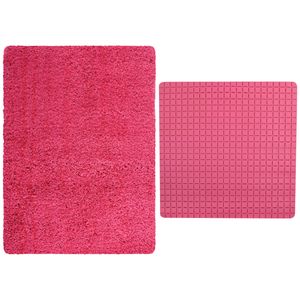 MSV Douche anti-slip mat en droogloop mat - Venice badkamer set - rubber/microvezel - fuchsia roze