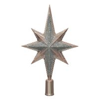 Decoris piek - ster vorm - kunststof - lichtroze/zilver - 2,5 cm - kerstboompieken