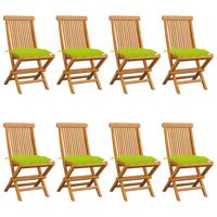 Tuinstoelen 8 st met heldergroene kussens massief teakhout