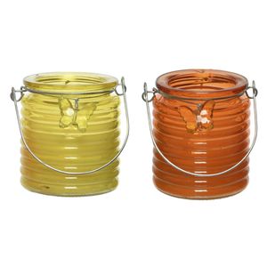 Citronella kaars - 2x - in windlicht - geel en oranje - 20 branduren - citrusgeur - geurkaarsen