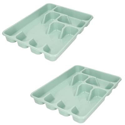 Set van 2x stuks bestekbak/bestekhouders 6-vaks mintgroen 40 x 30 x 5 cm
