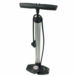 Fietspomp handpomp - 5 bar - aluminium cilinder - grijs - dubbele ventielkop - manometer