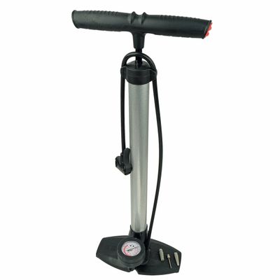 Fietspomp handpomp - 5 bar - aluminium cilinder - grijs - dubbele ventielkop - manometer