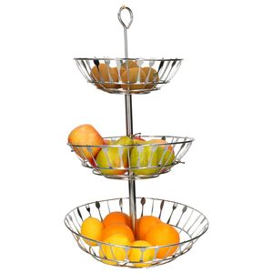 Zilveren ronde fruitschaal/fruitmand etagere bestekpatroon 3-laags met oog 56 cm