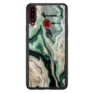 Samsung Galaxy A20s glazen hardcase - Green waves
