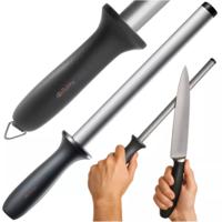 Diamant messenslijper - aanzetstaal - 30 cm - grijs - ergonomisch handvat - keukenhulpmiddel