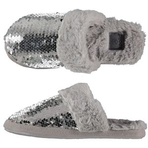 Dames instap slippers/pantoffels met pailletten grijs maat 37-38