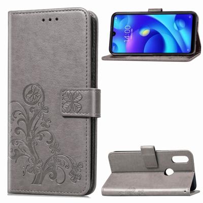 Lucky Clover ingedrukt bloemen patroon lederen draagtas voor Xiaomi spelen met houder & kaartsleuven & portemonnee & hand strap (grijs)