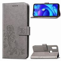 Lucky Clover ingedrukt bloemen patroon lederen draagtas voor Xiaomi spelen met houder & kaartsleuven & portemonnee & hand strap (grijs)