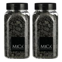 Mica Decorations decoratie steentjes - 2x - antraciet - 1 kilo - 650ml - hobby steentjes