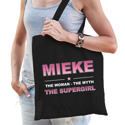 Naam cadeau tas Mieke - the supergirl zwart voor dames
