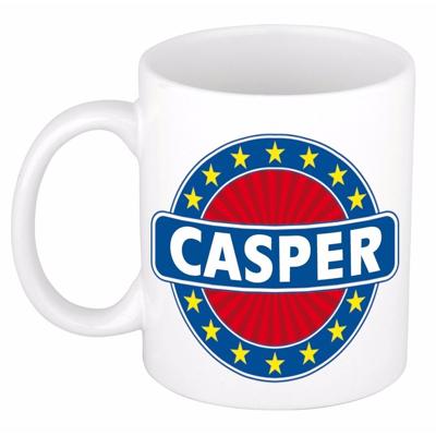 Casper voornaam koffiemok - beker - wit/blauw - 300 ml - Cadeau - Heren - Collega - Vaderdag