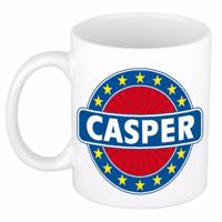 Casper voornaam koffiemok - beker - wit/blauw - 300 ml - Cadeau - Heren - Collega - Vaderdag