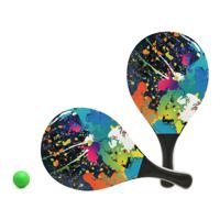 Beachball set Splash - hout - multi kleuren - strand tennis speelset - kinderen/volwassenen   - - thumbnail