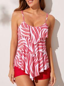 Vacation Plants Printing Scoop Neck Tankinis Two-Piece Set