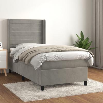 Boxspring met matras fluweel lichtgrijs 100x200 cm