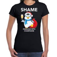 Pinguin Kerst t-shirt / outfit Shame penguins with champagne zwart voor dames - thumbnail