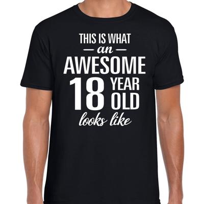 Awesome 18 year - geweldige 18 jaar - t-shirt - zwart - heren - Verjaardag cadeau