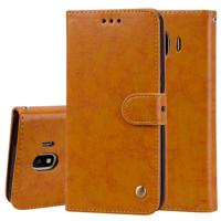 Business stijl olie Wax textuur horizontale Flip lederen case voor Galaxy J4 (EU versie) (2018) met houder & kaartsleuven & portemonnee (bruin)