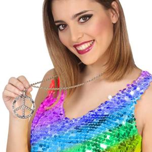 Grote bling hippie sixties verkleed ketting met vredesteken