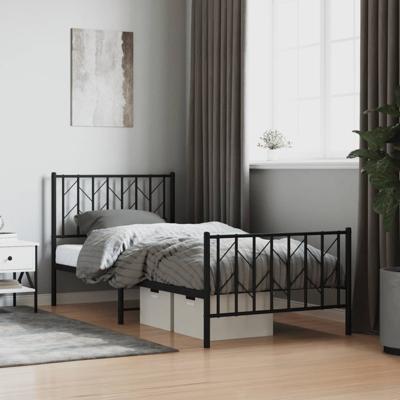 Bedframe met hoofd- en voeteneinde metaal zwart 90x190 cm
