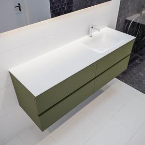 Mondiaz Vica Cloud badmeubel groen mat 150 cm 4 lades solid surface enkele spoelbak rechts 1 kraangat