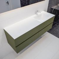 Mondiaz Vica Cloud badmeubel groen mat 150 cm 4 lades solid surface enkele spoelbak rechts 1 kraangat - thumbnail