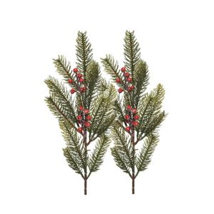 Decoris kersttak - 2x - groen met bes - 52 cm - voor kerststukjes - Decoratieve tak kerst