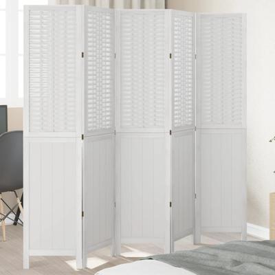 Kamerscherm met 5 panelen massief paulowniahout wit
