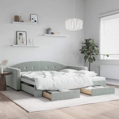 Slaapbank onderschuifbed en lades 100x200 cm fluweel lichtgrijs