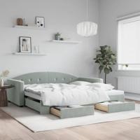 Slaapbank onderschuifbed en lades 100x200 cm fluweel lichtgrijs