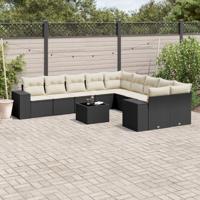 11-delige Loungeset met kussens poly rattan zwart