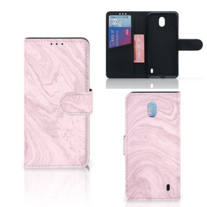 Nokia 1 Plus Bookcase Marble Pink - Origineel Cadeau Vriendin