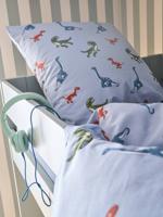 Dekbedovertrekset + kussensloop kind met gerecycled katoen DINO FRIENDS ijsblauw