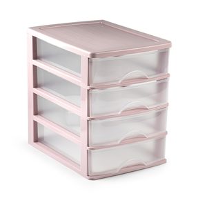 Ladeblok/bureau organizer met 4 lades roze/transparant L 35,5 x B 27 x H 35 cm   -