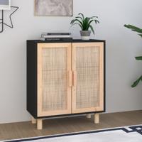 Dressoir 60x30x70 cm massief grenen hout en rattan zwart