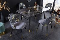Design stoel PRÊT-À-PORTER grijs fluweel bloemmotief en gouden voetdoppen - 41703