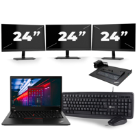 Lenovo ThinkPad T490 - Intel Core i5-8e Generatie - 14 inch - 16GB RAM - 256GB SSD - Windows 11 Home + 3x 24 inch Monitor