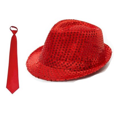 Carnaval verkleed set glitter hoed en stropdas rood Carnaval verkleed set glitter hoed en stropdas rood