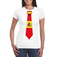 Wit t-shirt met Spanje vlag stropdas dames - thumbnail