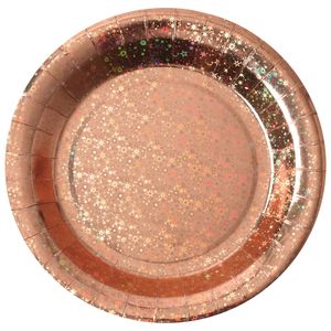 Wegwerpbordjes glitter - Bruiloft - 10x stuks - 23 cm - rosegoud