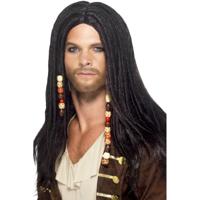 Smiffys Piraten verkleedpruik - carnaval - met lange dreads en kralen - heren