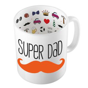 Cadeau koffie/thee mok voor papa - oranje snor - super papa - keramiek - 300 ml - Vaderdag