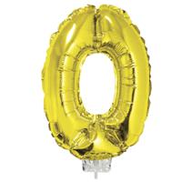 Gouden opblaas cijfer ballon 0 op stokje - 41 cm - leeftijd feestartikelen