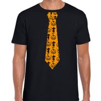 Halloween thema verkleed feest stropdas t-shirt heks en pompoen zwart heren 2XL  -